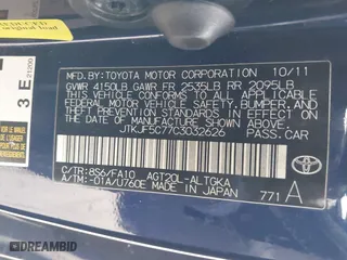2012 Scion tC with VIN JTKJF5C77C3032626, listed as a IAAI auction lot 41774978 with 177,962 mi miles. Bid and sale history available at carsss.com. Image 9.