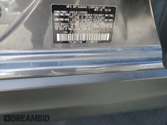 2020 Subaru Crosstrek Premium with VIN JF2GTAPCXL8258836, listed as a Copart auction lot 61404255 with 52,128 mi miles and Salvage title. Bid and sale history available at DreamBid. Image 14.