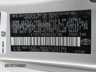 2022 Toyota Camry SE with VIN 4T1G11AK0NU002196, listed as a Copart auction lot 52739605 with 47,586 mi miles and Salvage Title. Bid and sale history available at DreamBid. Image 13.