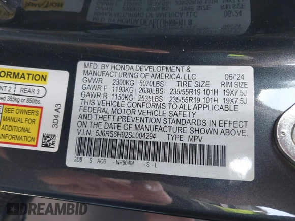 2025 Honda CR-V Sport Touring with VIN 5J6RS6H92SL004294, listed as a IAAI auction lot 41705883 with 23,397 mi miles and . Bid and sale history available at DreamBid. Image 9.