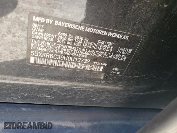 2017 BMW X5 xDrive50i z VIN 5UXKR6C39H0U13732, wystawiony jako Copart lot #49181165 z przebiegiem 129 644 mil mil oraz Szkoda całkowita • Salvage title. Historia ofert i sprzedaży dostępna na DreamBid. Obrazek 13.