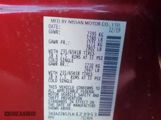 2020 Nissan Murano SV with VIN 5N1AZ2BS2LN123953, listed as a Copart auction lot 45347425 with 94,791 mi miles and Salvage Title. Bid and sale history available at carsss.com. Image 16.