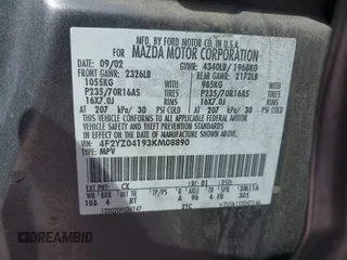 2003 Mazda Tribute LX with VIN 4F2YZ04193KM08890, listed as a IAAI auction lot 42158385 with 282,314 mi miles and . Bid and sale history available at carsss.com. Image 9.