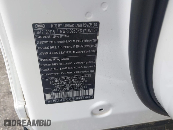 2016 Land Rover LR4 HSE Lux with VIN SALAK2V61GA793233, listed as a IAAI auction lot 41940170 with 150,635 mi miles and . Bid and sale history available at DreamBid. Image 9.