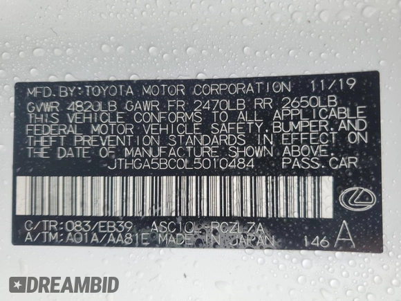 2020 Lexus RC 300 F Sport z VIN JTHGA5BC0L5010484, wystawiony jako Copart lot #82191544 z przebiegiem 39 411 mil mil oraz Szkoda całkowita • Salvage title. Historia ofert i sprzedaży dostępna na DreamBid. Obrazek 13.