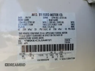 2020 Ford Explorer Platinum z VIN 1FM5K8HC3LGA46121, wystawiony jako Copart lot #60249425 z przebiegiem 46 439 mil mil oraz Szkoda całkowita • Salvage title. Historia ofert i sprzedaży dostępna na DreamBid. Obrazek 13.