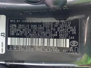 2013 Toyota Corolla L with VIN 2T1BU4EE3DC030761, listed as a IAAI auction lot 42004033 with 90,733 mi miles. Bid and sale history available at carsss.com. Image 9.