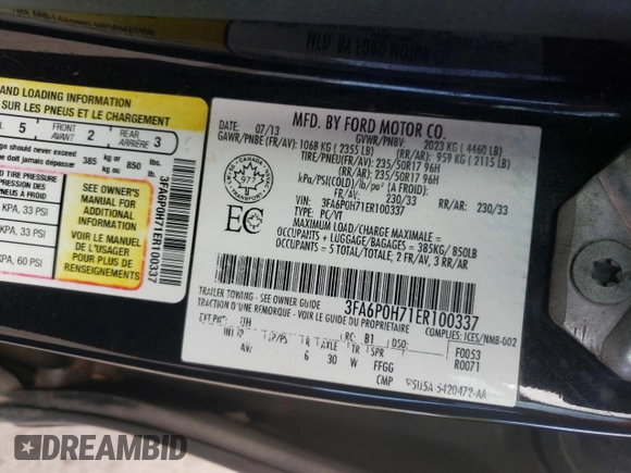 2014 Ford Fusion SE with VIN 3FA6P0H71ER100337, listed as a Copart auction lot 54368225 with 291,252 mi miles and Clean Title. Bid and sale history available at DreamBid. Image 12.