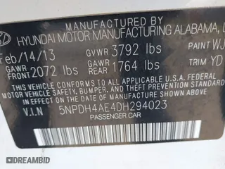 2013 Hyundai Elantra GLS PZEV with VIN 5NPDH4AE4DH294023, listed as a IAAI auction lot 41570524 with 1 mi miles. Bid and sale history available at carsss.com. Image 9.