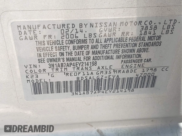 2014 Nissan Sentra SV with VIN 3N1AB7AP4EY214198, listed as a IAAI auction lot 42654447 with 96,073 mi miles and . Bid and sale history available at DreamBid. Image 9.