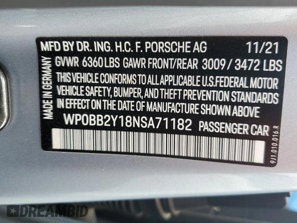 2022 Porsche Taycan 4S z VIN WP0BB2Y18NSA71182, wystawiony jako Copart lot #80087894 z przebiegiem 29 070 mil mil oraz Szkoda całkowita • Salvage title. Historia ofert i sprzedaży dostępna na DreamBid. Obrazek 12.