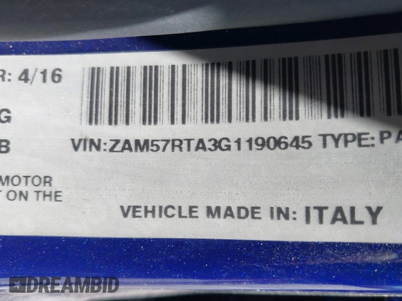 2016 Maserati Ghibli S Q4 z VIN ZAM57RTA3G1190645, wystawiony jako IAAI lot #42028150 z przebiegiem 43 461 mil mil oraz . Historia ofert i sprzedaży dostępna na DreamBid. Obrazek 9.
