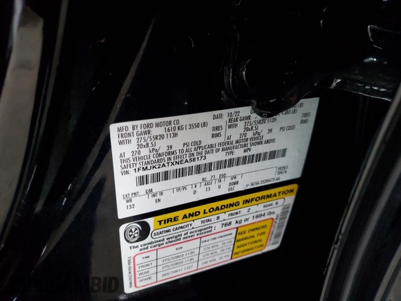 2022 Ford Expedition Max Limited with VIN 1FMJK2ATXNEA58173, listed as a Copart auction lot 48099385 with 59,755 mi miles and Salvage title. Bid and sale history available at DreamBid. Image 12.
