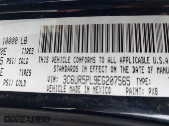 2014 Ram 2500 Longhorn with VIN 3C6UR5PL9EG207565, listed as a IAAI auction lot 41511580 with 125,266 mi miles. Bid and sale history available at carsss.com. Image 9.