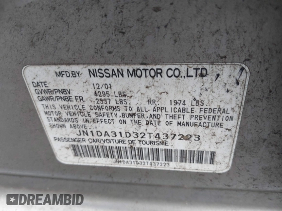 2002 Nissan Maxima GXE z VIN JN1DA31D32T437223, wystawiony jako IAAI lot #42274090 z przebiegiem 111 791 mil mil oraz . Historia ofert i sprzedaży dostępna na DreamBid. Obrazek 9.