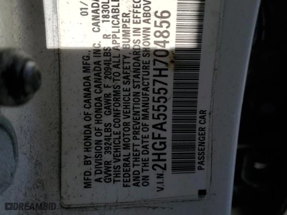 2007 Honda Civic Si with VIN 2HGFA55557H704856, listed as a Copart auction lot 49454925 with NaN miles and Salvage Title. Bid and sale history available at carsss.com. Image 12.