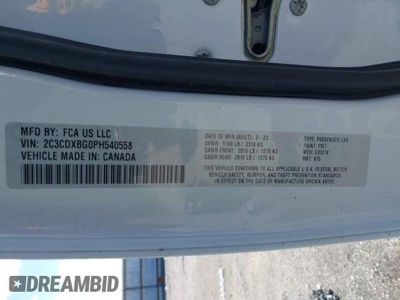 2023 Dodge Charger SXT with VIN 2C3CDXBG0PH540558, listed as a IAAI auction lot 41718245 with 25,604 mi miles and . Bid and sale history available at DreamBid. Image 9.