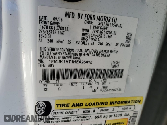 2017 Ford Expedition Max XLT with VIN 1FMJK1HT1HEA26412, listed as a Copart auction lot 48292205 with 114,966 mi miles and Salvage title. Bid and sale history available at DreamBid. Image 12.