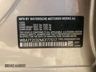 2021 BMW 7 Series 740i with VIN WBA7T2C02MCF77517, listed as a Copart auction lot 50565205 with 29,848 mi miles and Salvage title. Bid and sale history available at DreamBid. Image 12.