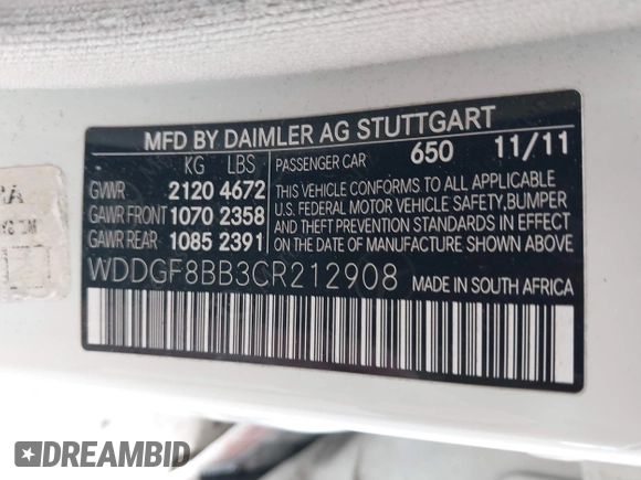 2012 Mercedes-Benz C 300 Sport with VIN WDDGF8BB3CR212908, listed as a IAAI auction lot 41831269 with 152,346 mi miles and . Bid and sale history available at DreamBid. Image 9.