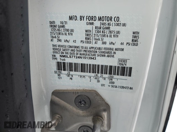2022 Ford Transit Connect XLT с VIN NM0LS7T24N1513943, выставлен на аукционе Copart как лот 85736984 с пробегом 67 185 миль миль и Списание • Salvage title. История ставок и продаж доступна на DreamBid. Изображение 13.