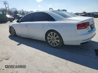 2014 Audi A8 4.0T with VIN WAUR2AFD9EN004542, listed as a Copart auction lot 50818845 with 75,908 mi miles and Salvage Title. Bid and sale history available at DreamBid. Image 2.