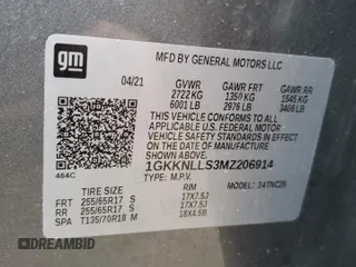 2021 GMC Acadia AT4 with VIN 1GKKNLLS3MZ206914, listed as a Copart auction lot 57458245 with 71,480 mi miles and Salvage title. Bid and sale history available at DreamBid. Image 13.
