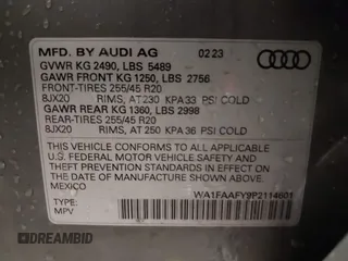 2023 Audi Q5 S line Prestige with VIN WA1FAAFY9P2114601, listed as a IAAI auction lot 41757850 with 13,898 mi miles. Bid and sale history available at carsss.com. Image 9.