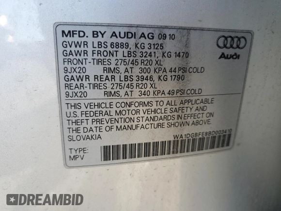 2011 Audi Q7 3.0T S line Prestige with VIN WA1DGBFE8BD003410, listed as a Copart auction lot 75756194 with 0 mi miles and Salvage Title. Bid and sale history available at carsss.com. Image 13.