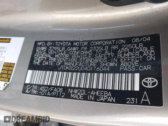 2004 Toyota Prius z VIN JTDKB22U040116044, wystawiony jako IAAI lot #42533237 z przebiegiem Nie podano mil oraz . Historia ofert i sprzedaży dostępna na DreamBid. Obrazek 9.