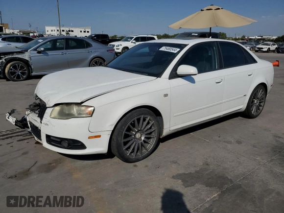 2007 Audi A4 2.0T with VIN WAUBF78E37A022592, listed as a Copart auction lot 75480544 with 122,605 mi miles and Salvage Title. Bid and sale history available at carsss.com. Image 1.