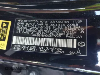 2010 Lexus HS 250h with VIN JTHBB1BA0A2016668, listed as a IAAI auction lot 42141367 with 120,823 mi miles. Bid and sale history available at carsss.com. Image 9.