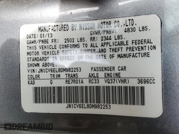 2013 Infiniti G37 x with VIN JN1CV6EL8DM982253, listed as a Copart auction lot 51322225 with 95,795 mi miles and Salvage Title. Bid and sale history available at carsss.com. Image 12.