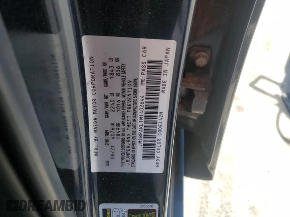 2021 Mazda 3 Select с VIN JM1BPAKL1M1402644, выставлен на аукционе Copart как лот 48410295 с пробегом 36 091 миль миль и Списание • Salvage title. История ставок и продаж доступна на DreamBid. Изображение 12.
