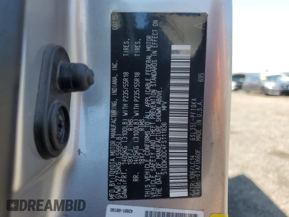 2015 Toyota Sienna Limited with VIN 5TDDK3DC4FS111836, listed as a Copart auction lot 61940595 with 111,579 mi miles and Salvage title. Bid and sale history available at DreamBid. Image 13.