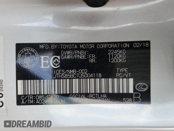 2018 Lexus RC 300 z VIN JTHS85BC7J5004118, wystawiony jako Copart lot #61231755 z przebiegiem 94 153 mil mil oraz Szkoda całkowita • Salvage title. Historia ofert i sprzedaży dostępna na DreamBid. Obrazek 12.