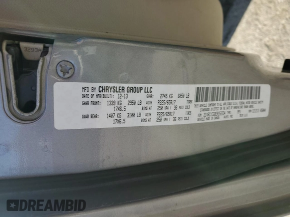 2014 Chrysler Town & Country Touring L 30th Anniversary with VIN 2C4RC1CG8ER252234, listed as a Copart auction lot 51950155 with 152,828 mi miles and Salvage Title. Bid and sale history available at DreamBid. Image 15.