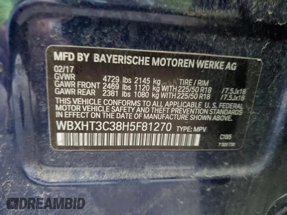 2017 BMW X1 xDrive28i with VIN WBXHT3C38H5F81270, listed as a Copart auction lot 49447865 with 185,048 mi miles and Clean Title. Bid and sale history available at carsss.com. Image 13.