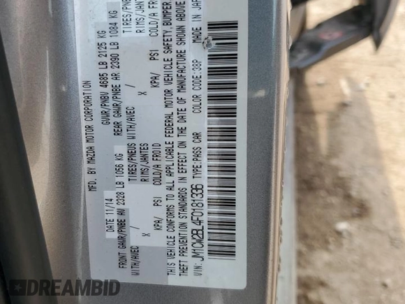 2015 Mazda 5 Sport with VIN JM1CW2BL4F0181336, listed as a Copart auction lot 60156025 with 72,079 mi miles and Salvage title. Bid and sale history available at DreamBid. Image 13.