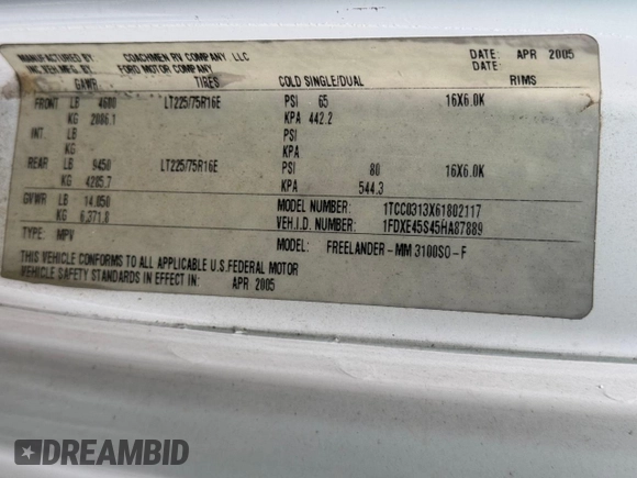 2005 Ford Econoline Cargo z VIN 1FDXE45S45HA87889, wystawiony jako Copart lot #54091985 z przebiegiem 43 302 mil mil oraz Czysty tytuł • Clean title. Historia ofert i sprzedaży dostępna na DreamBid. Obrazek 10.