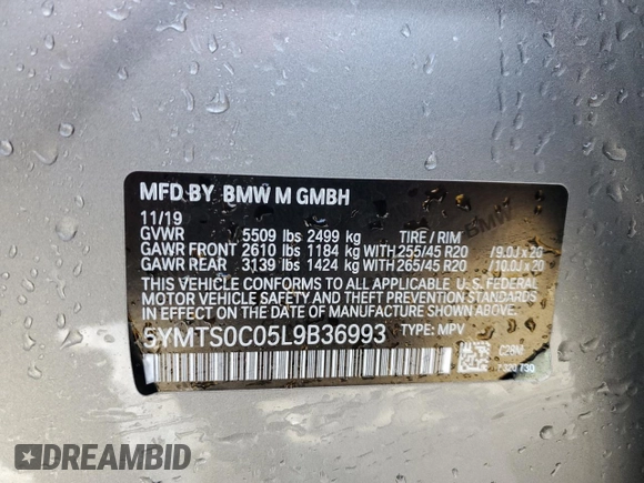 2020 BMW X3 M Competition z VIN 5YMTS0C05L9B36993, wystawiony jako Copart lot #79979293 z przebiegiem 51 572 mil mil oraz . Historia ofert i sprzedaży dostępna na DreamBid. Obrazek 14.