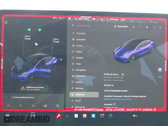 2021 Tesla Model 3 Long Range z VIN 5YJ3E1EB9MF014985, wystawiony jako IAAI lot #41672208 z przebiegiem 52 222 mil mil oraz . Historia ofert i sprzedaży dostępna na DreamBid. Obrazek 7.
