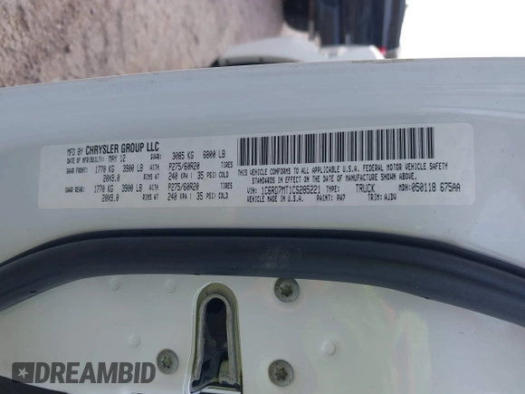 2012 Ram 1500 Sport with VIN 1C6RD7MT1CS285221, listed as a IAAI auction lot 42148724 with 146,196 mi miles and . Bid and sale history available at DreamBid. Image 9.