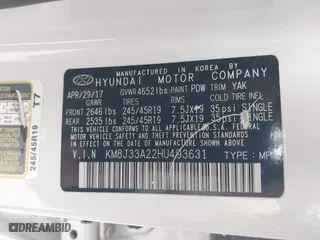 2017 Hyundai Tucson Value with VIN KM8J33A22HU493631, listed as a IAAI auction lot 41546380 with 1 mi miles. Bid and sale history available at carsss.com. Image 9.