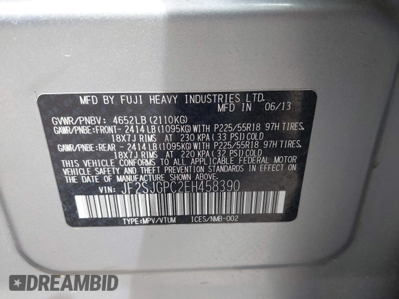 2014 Subaru Forester XT Touring with VIN JF2SJGPC2EH458390, listed as a IAAI auction lot 41923959 with 113,170 mi miles and . Bid and sale history available at DreamBid. Image 9.