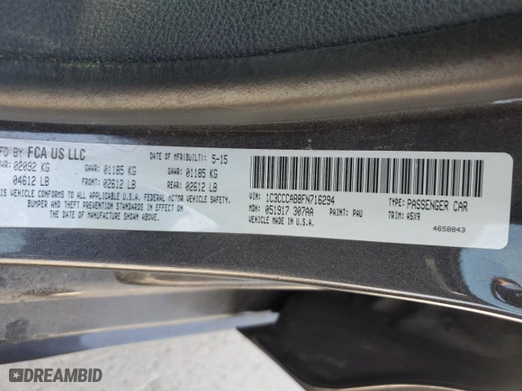 2015 Chrysler 200 Limited with VIN 1C3CCCAB8FN716294, listed as a Copart auction lot 48995395 with 104,348 mi miles and Salvage Title. Bid and sale history available at carsss.com. Image 12.