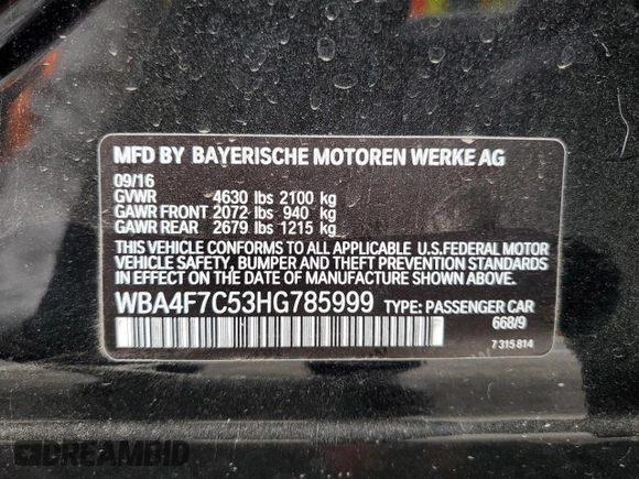 2017 BMW 4 Series 430i with VIN WBA4F7C53HG785999, listed as a Copart auction lot 64684865 with 54,277 mi miles and Clean title. Bid and sale history available at DreamBid. Image 12.