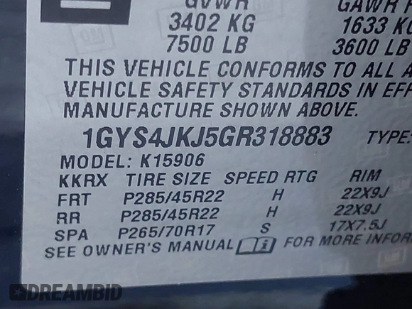 2016 Cadillac Escalade ESV Premium Collection z VIN 1GYS4JKJ5GR318883, wystawiony jako IAAI lot #41452493 z przebiegiem 194 058 mil mil oraz . Historia ofert i sprzedaży dostępna na DreamBid. Obrazek 9.