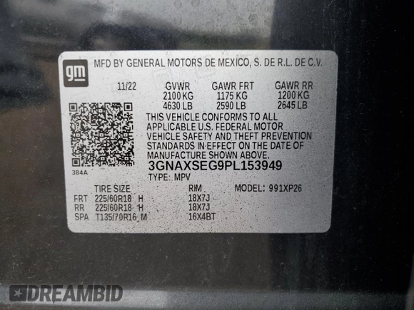 2023 Chevrolet Equinox LS with VIN 3GNAXSEG9PL153949, listed as a Copart auction lot 65366855 with 35,276 mi miles and Salvage title. Bid and sale history available at DreamBid. Image 13.