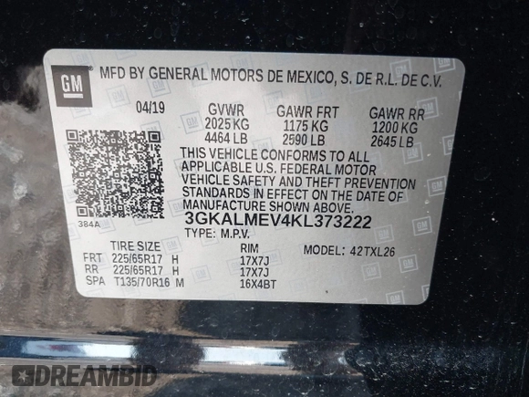 2019 GMC Terrain SLE z VIN 3GKALMEV4KL373222, wystawiony jako IAAI lot #41994449 z przebiegiem 68 431 mil mil oraz . Historia ofert i sprzedaży dostępna na DreamBid. Obrazek 9.